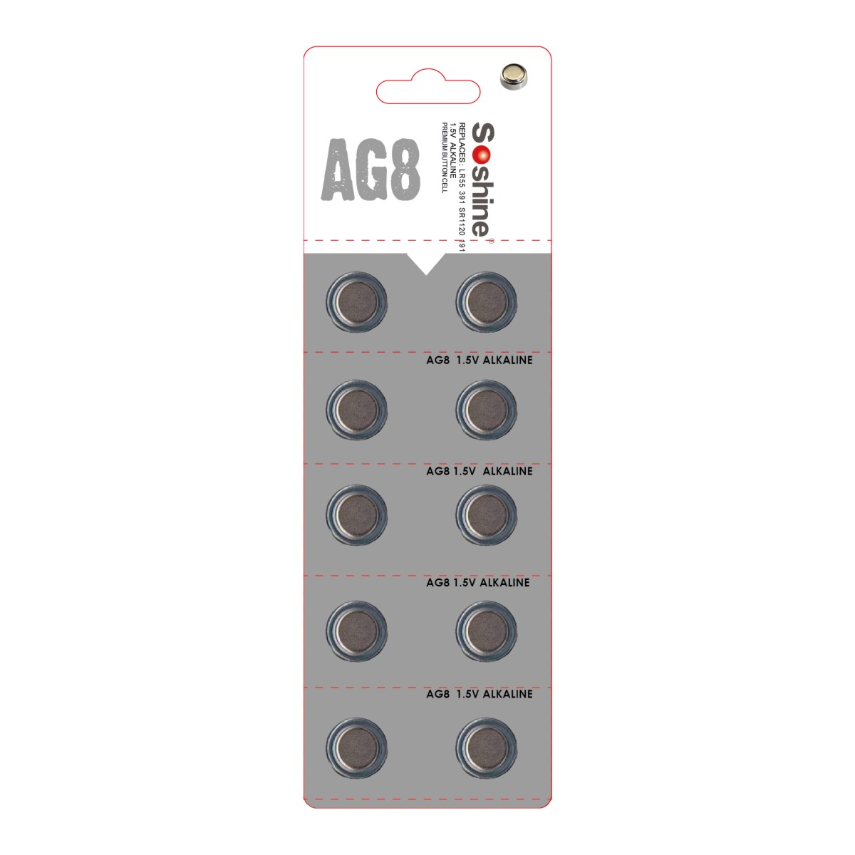 Soshine AG8/LR55/391/SR1120/191 Alkaline Button Cell battery (Pack of 10)