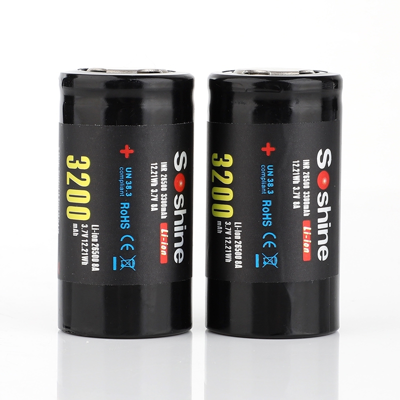 Soshine Li-ion 26500 Battery:3.7V 3200mAh