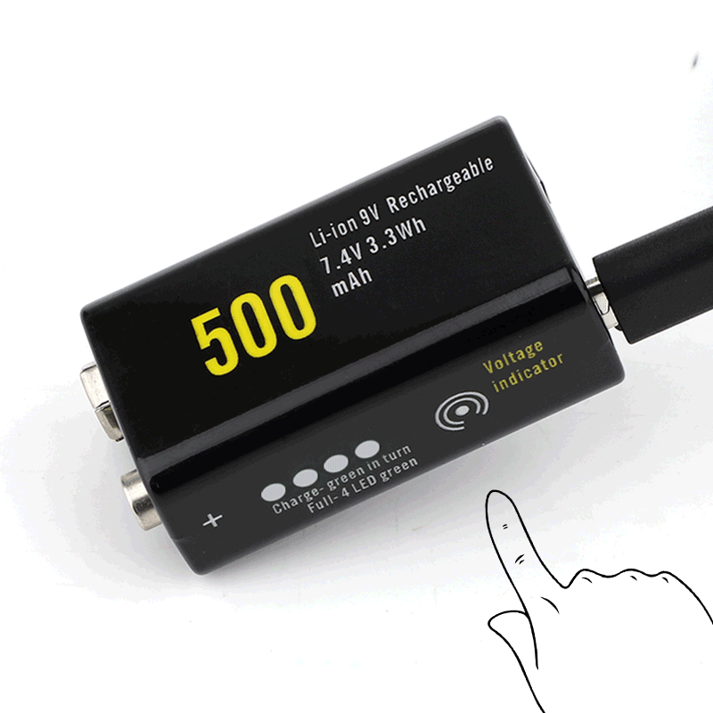  USB Rechargeable 9V Li-ion Protected Battery Power display: 500mAh 7.4V