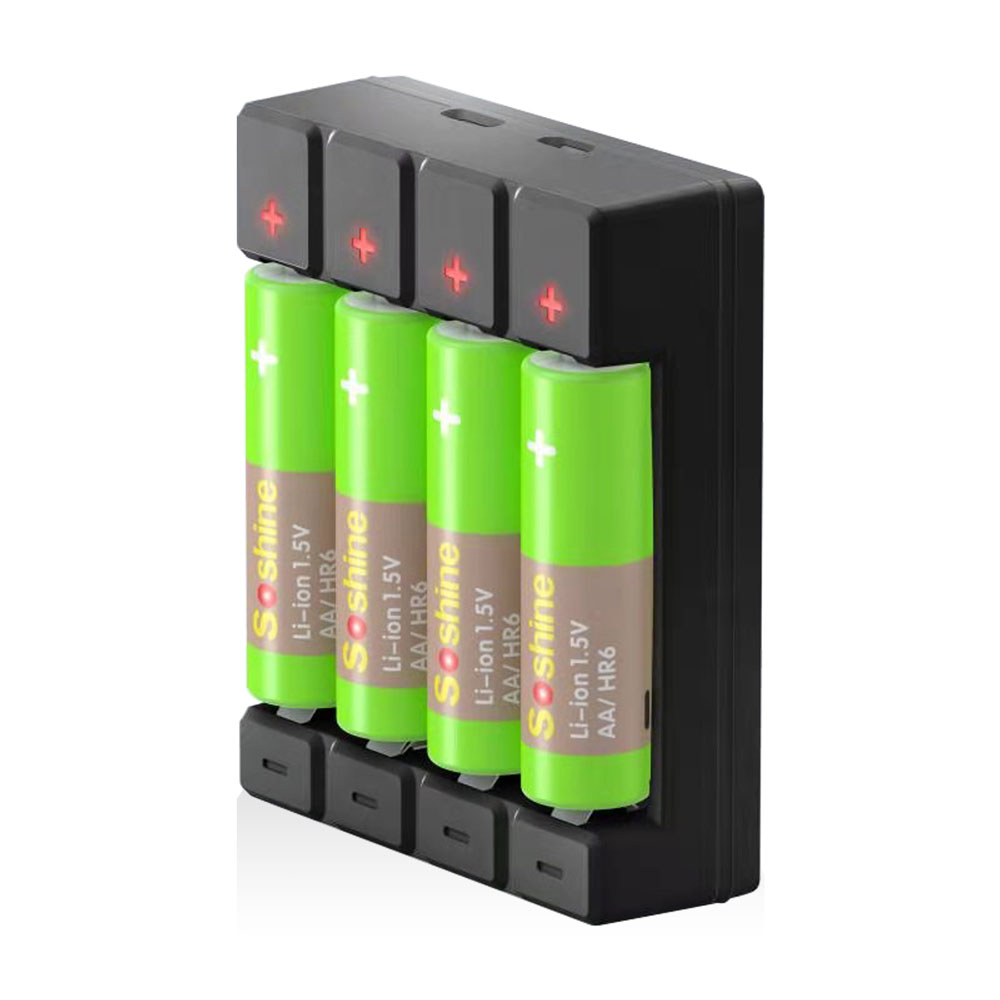 Soshine USB Battery Charger For 1-4 PCS Rechargeable 1.5V Li-ion AA AAA Batteries