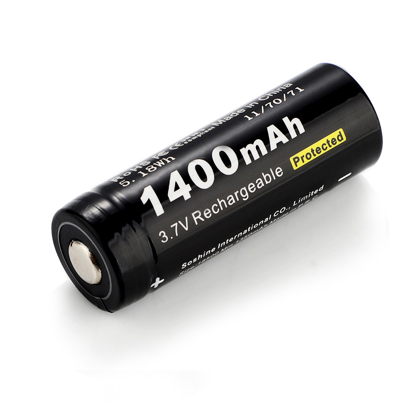 Soshine Li-ion 18500 Battery With Protected : 1400mAh 3.7V