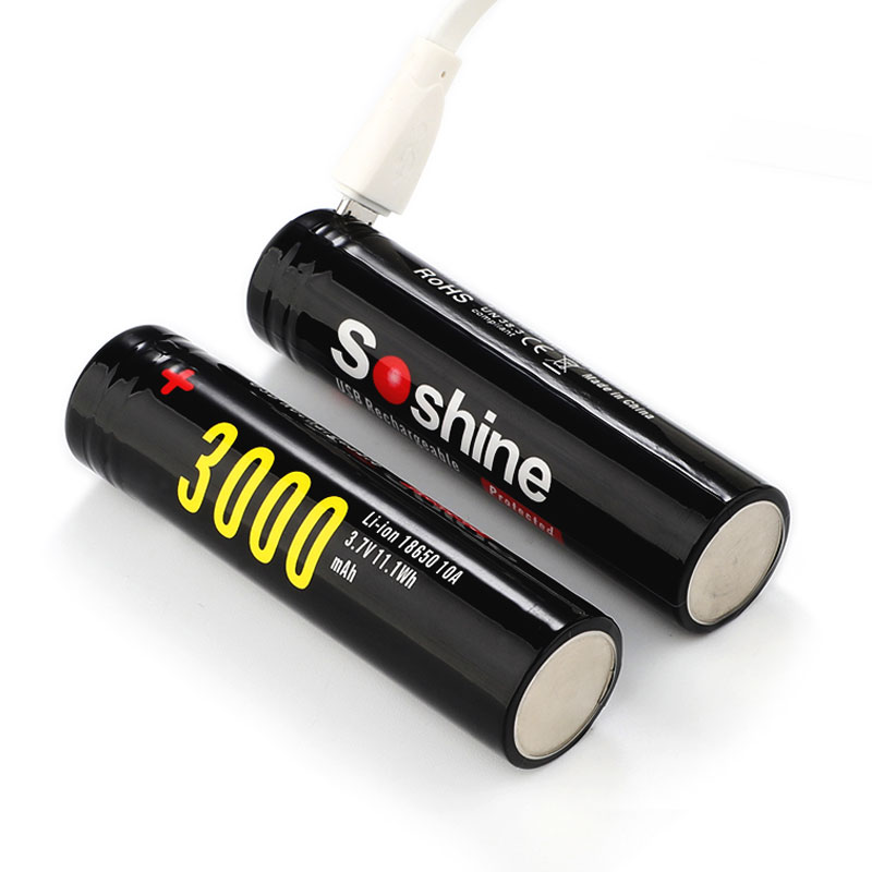 Soshine Li-ion 18650 Protected Rechargeable Battery with Built-In Micro USB Port: 3000mAh