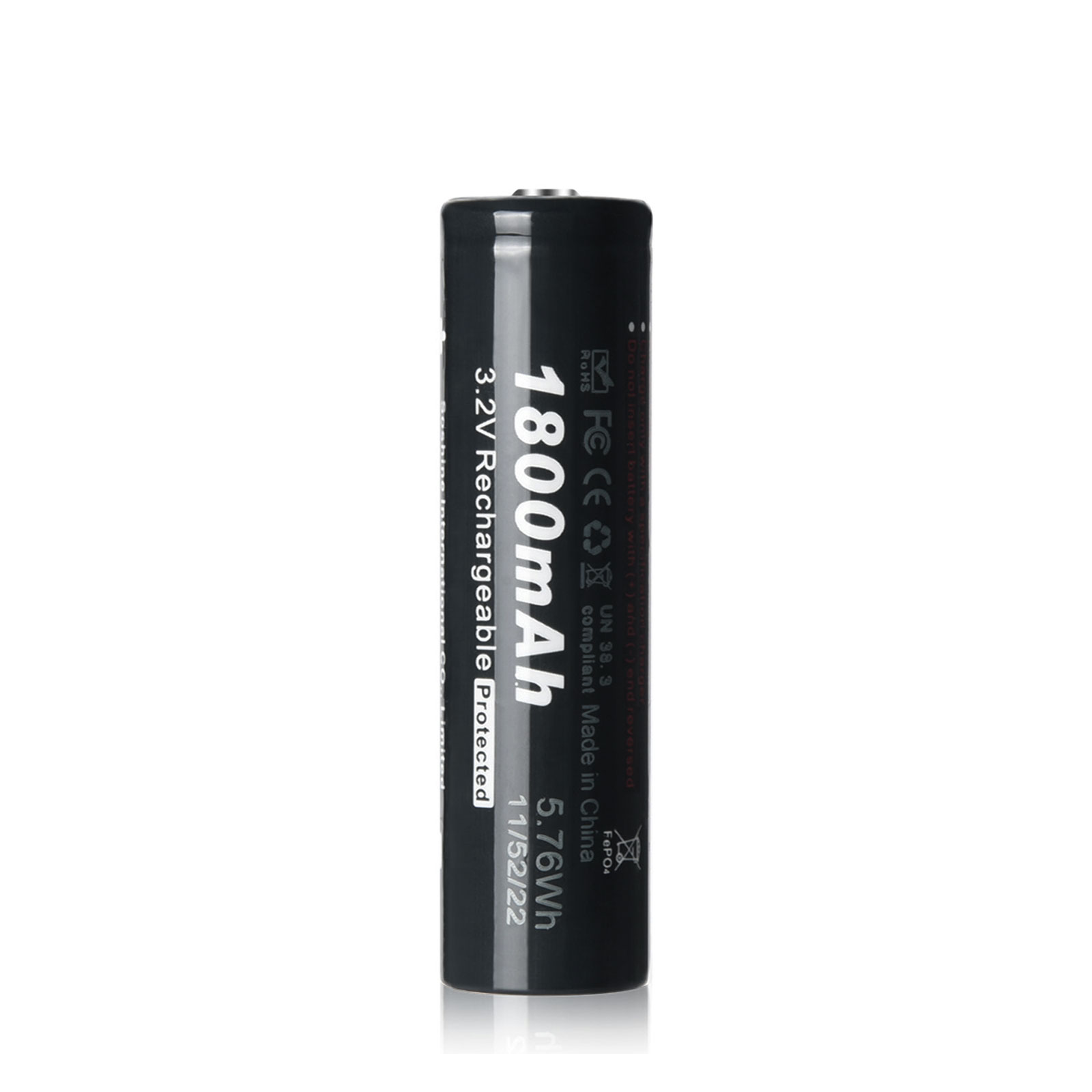 Soshine 18650 LiFePO4 Battery With Protected: 3.2V 1800mAh